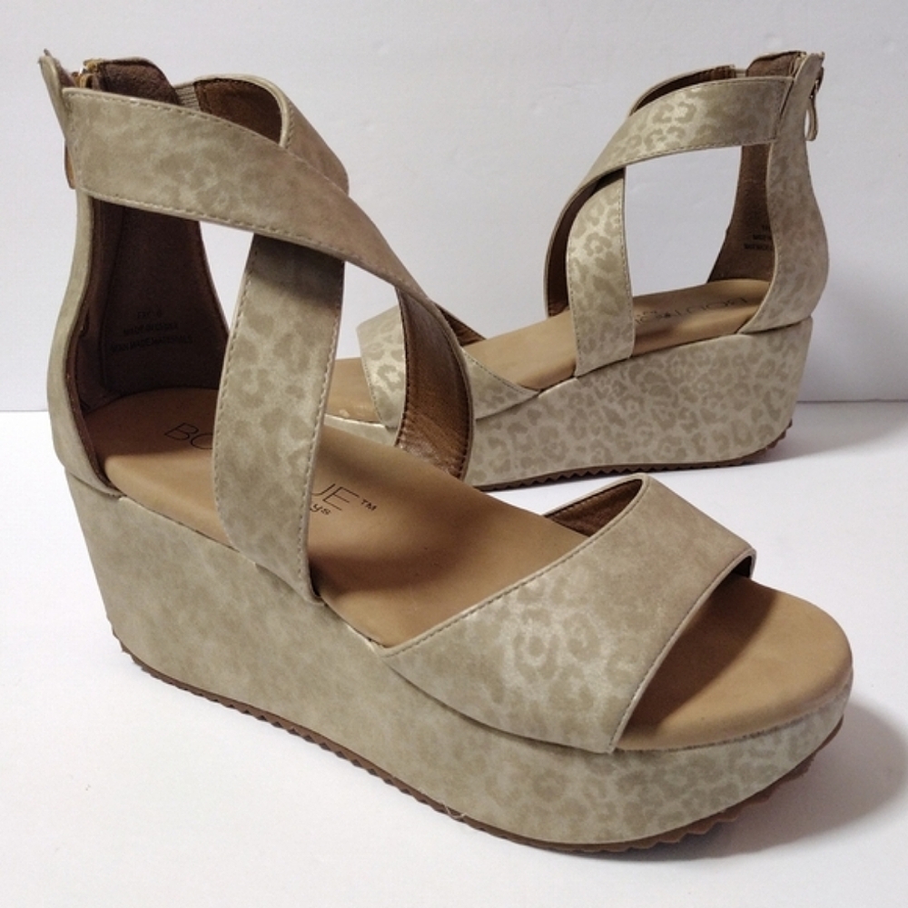 Corkys Beige Leopard Print Wedge Sandals